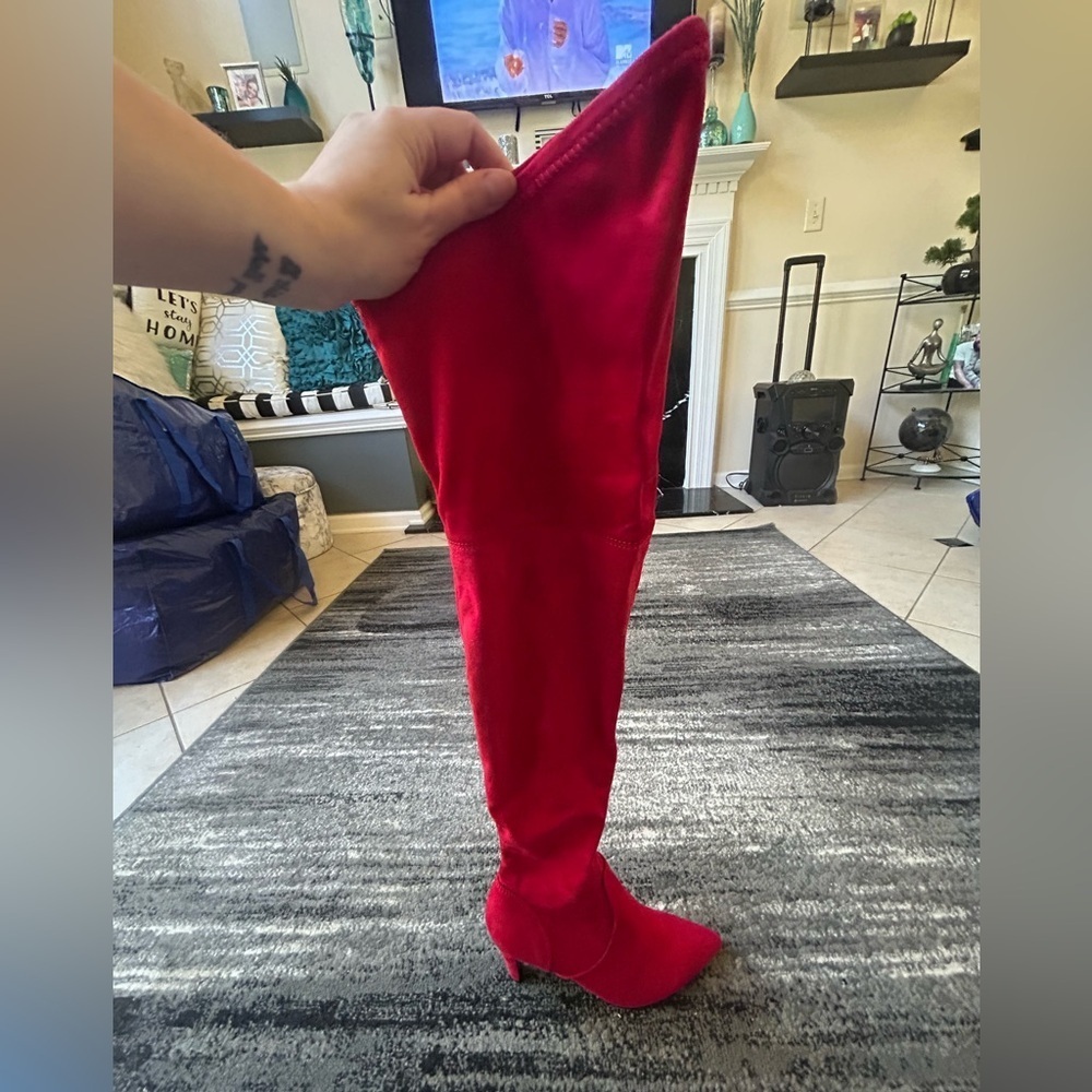 DREAM PAIRS Red Suede Over The Knee Boot With Heel - Picture 14 of 16